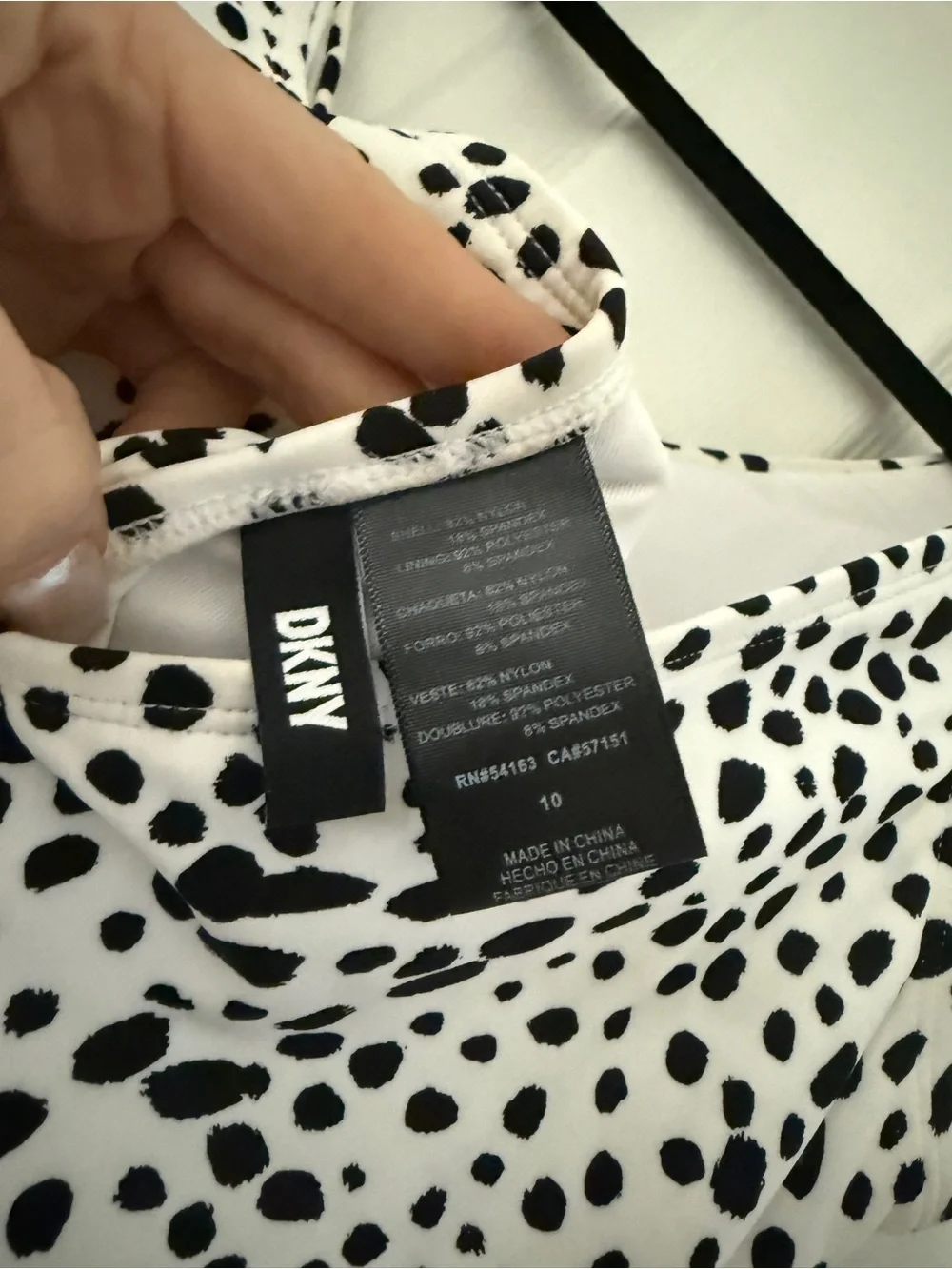 DKNY White One-Piece Swimsuit with Black Dalmatian Spot Print - Picture 3 of 3